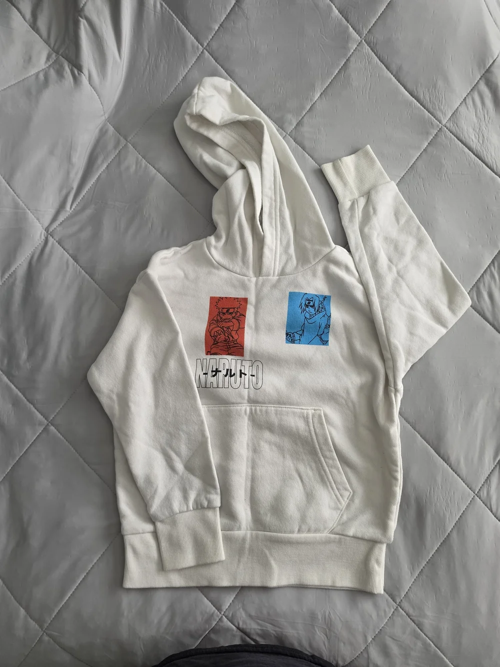 Old Navy White Kids Hoodie Sweatshirt with Red & Blue Naruto Panels